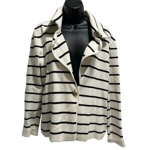 Cache 100% Cotton - Black x White Striped Knit Blazer Size 12